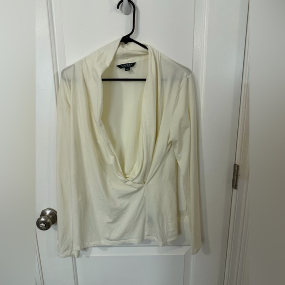Lauren Ralph Lauren Cream Twist-Front Drape Neck Top - XL